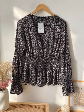 NWT In The Style Floral Peplum Blouse Cottagecore Smocked Boho Babydoll Top 18